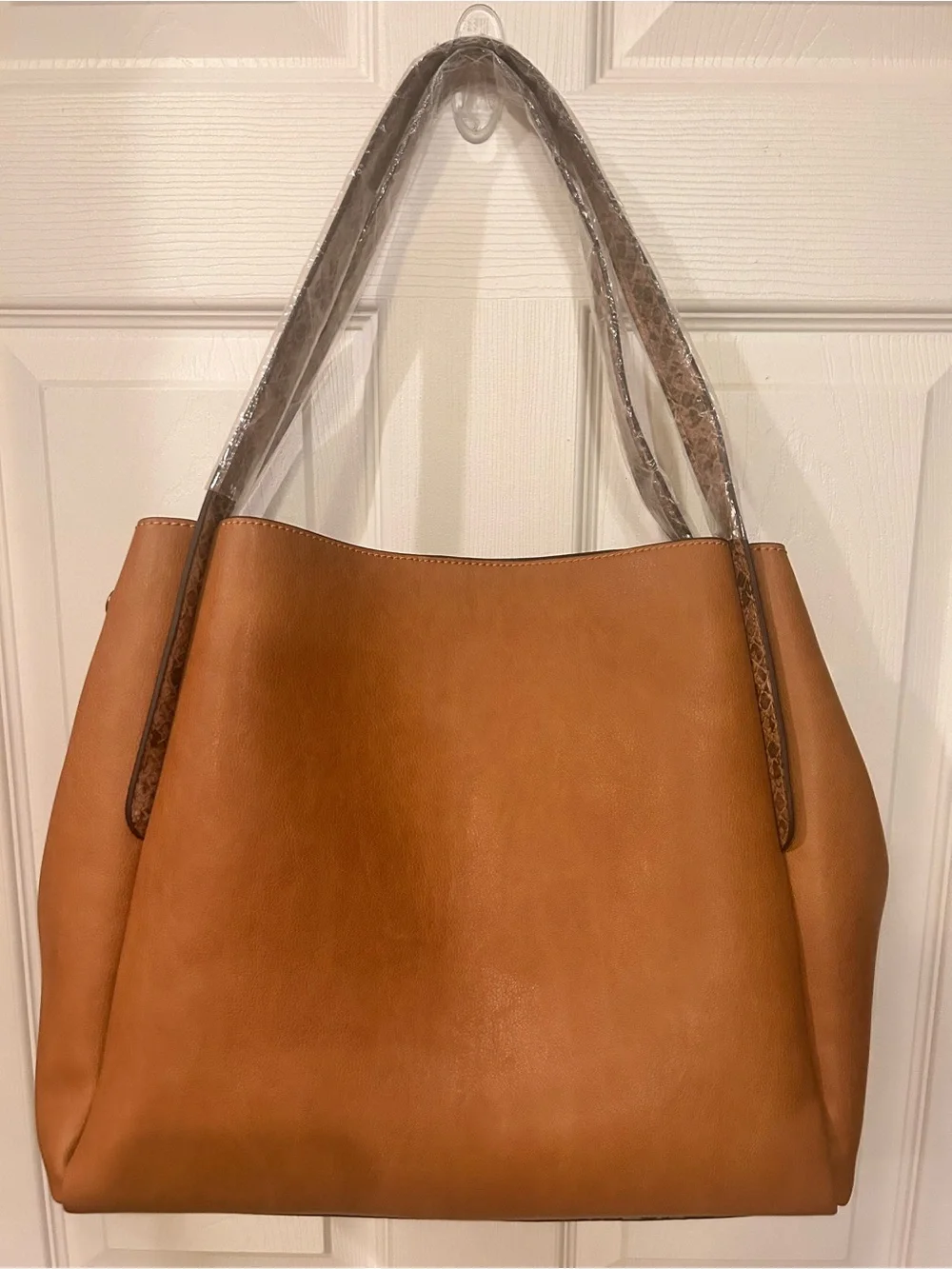 Snake-Print Shoulder Bag & Pouch in Brown by Abbacino